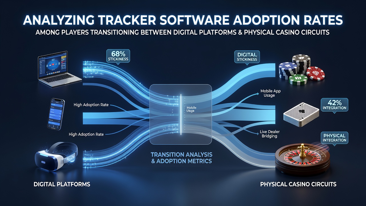 Grafiek die de adoptiegraad van tracker software toont onder pokerspelers die tussen online en live circuits wisselen