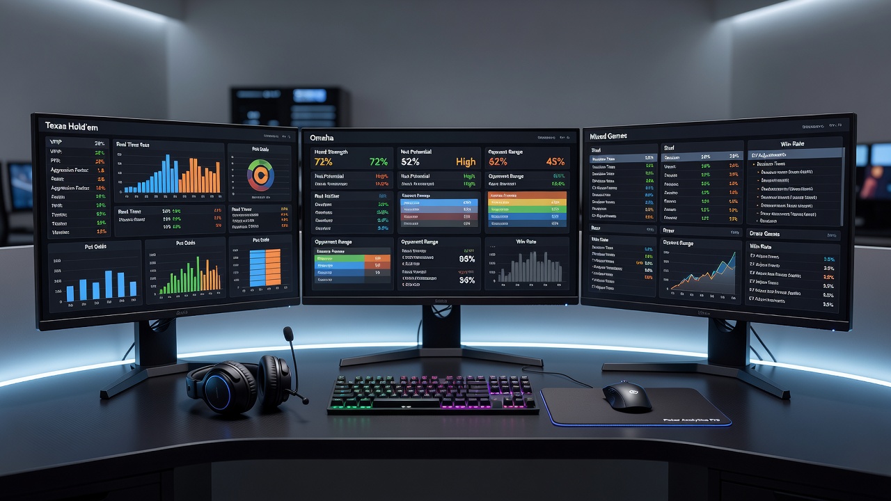 Vergelijking van HUD-configuraties voor verschillende pokervarianten met focus op statistieken