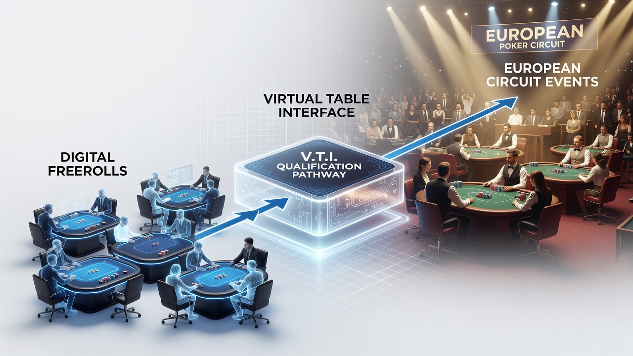 Speler die virtuele interface gebruikt om te kwalificeren voor Europees circuit evenement