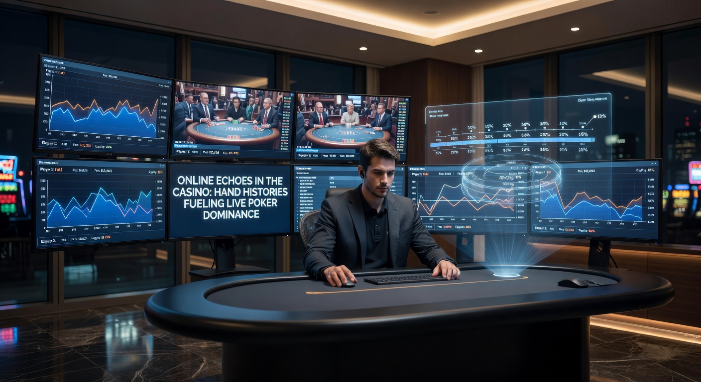 Software-interface met geanalyseerde pokerhand history op een scherm, met grafieken en statistieken die live pokerstrategieën informeren