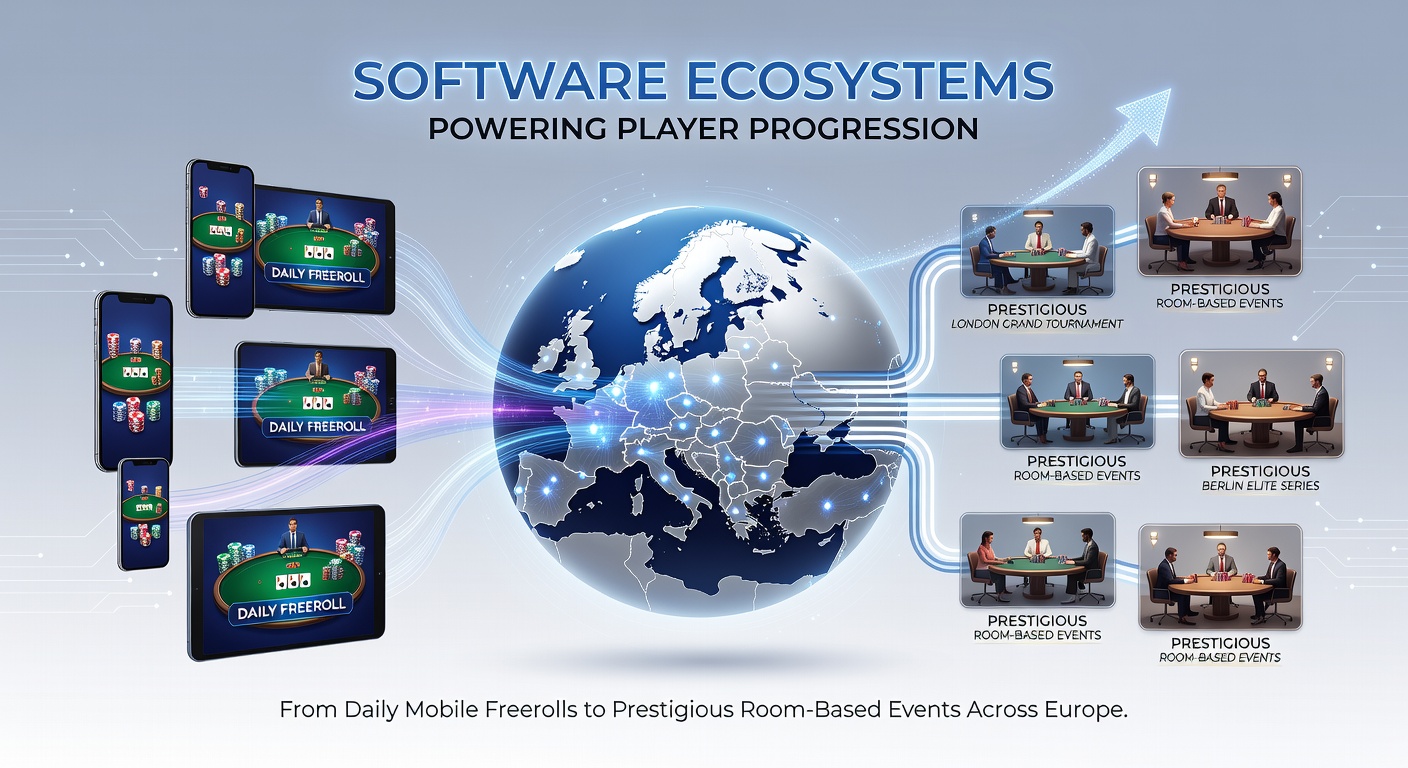 Software ecosystemen die pokerspelers van mobiele freerolls naar live events leiden