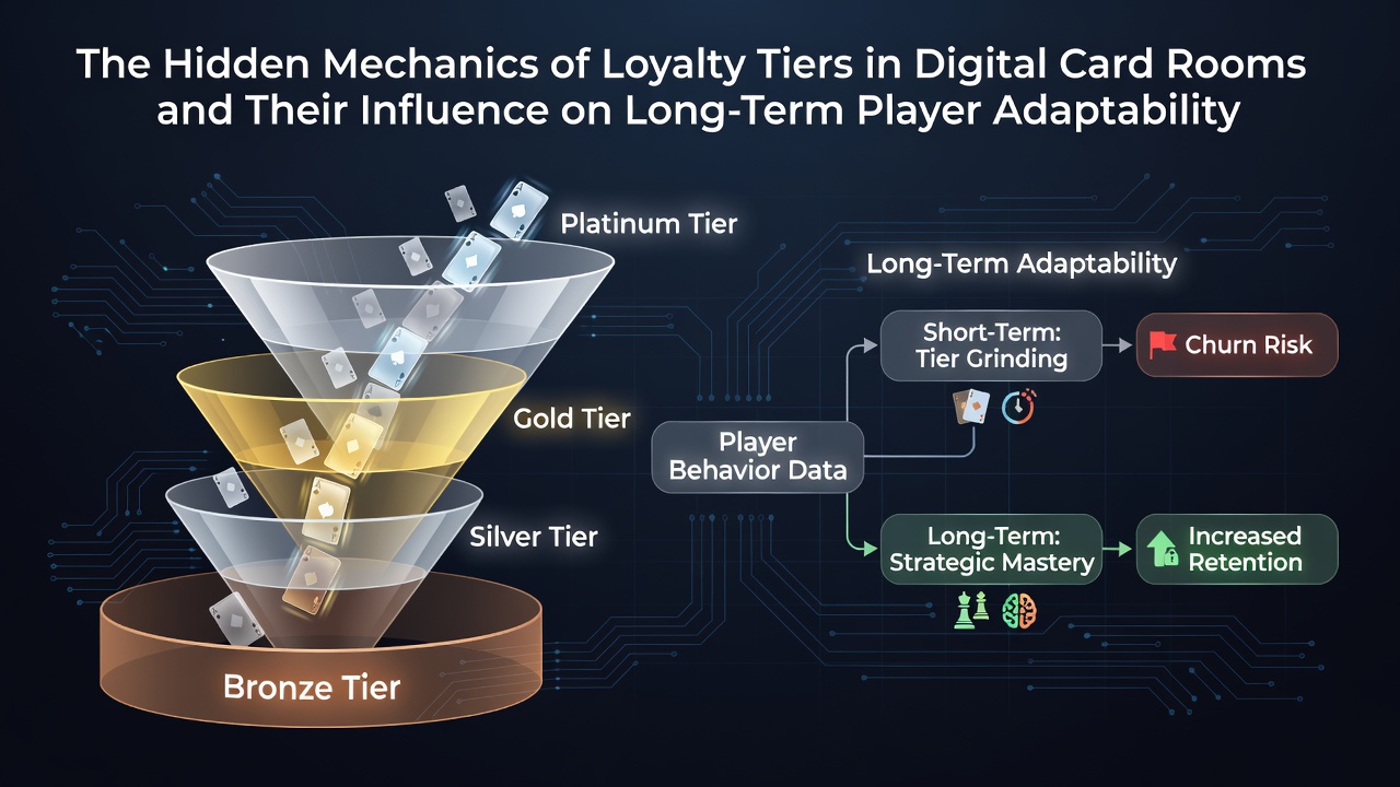 Loyaliteitsniveaus in digitale pokerrooms met visuele weergave van puntenaccumulatie en beloningen