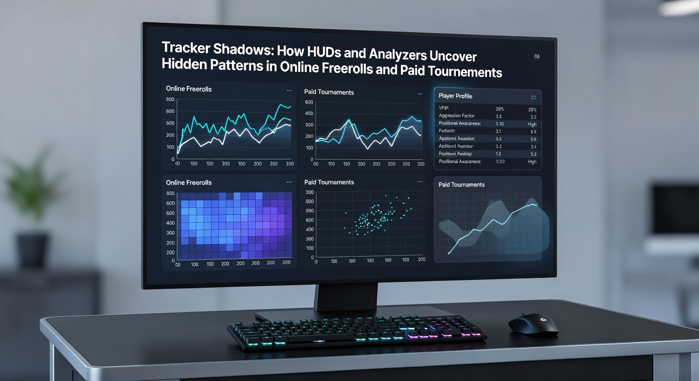 Grafiek van een poker analyzer die spelerstatistieken visualiseert, met lijnen die winrates, foldpercentages en patronen in freerolls en toernooien tonen